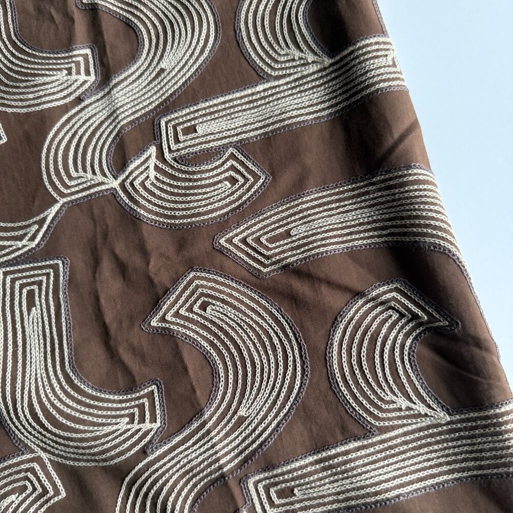 Fanm Mon Brown Embroidered SS Camp Shirt - 100% Cotton - Men's Large - Picture 2 of 6